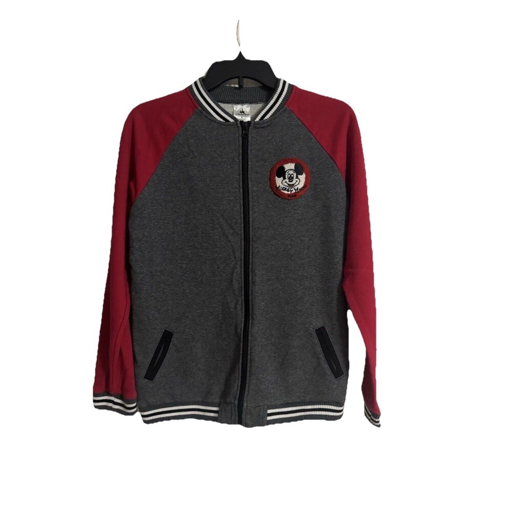 Disney Mickey Mouse Club Full Zip Varsity Jacket Grey/Red Youth XL